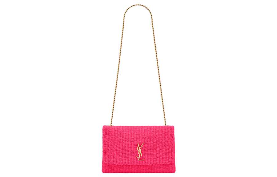 SAINT LAURENT Kate Cow Leather, Textile Chain Bag, Crossbody Bag, Shoulder Bag Women's Neon Pink