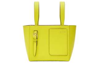 Valextra Adjustable Strap Calfskin Bucket Bag, Handbag, Shoulder Bag Mini Women's Lime Yellow
