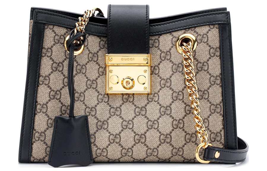 GUCCI Padlock Canvas Shoulder Bag Small Women's Ebony & Black