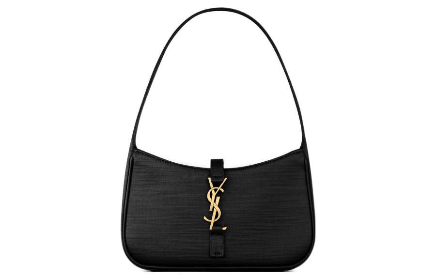SAINT LAURENT Le 5 A 7 Satin Fabric Hobo Bag, Shoulder Bag, Handbag Women's Black