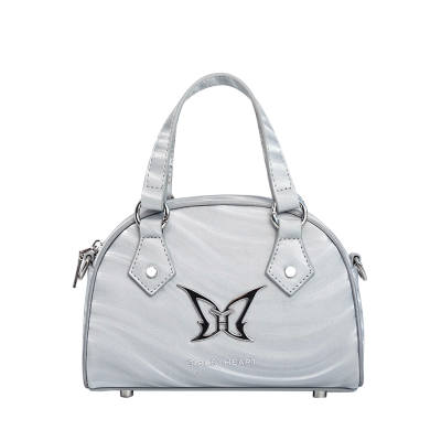 Girls Heart Artificial Leather Boston Bag, Handbag, Shoulder Bag Small Unisex Silver