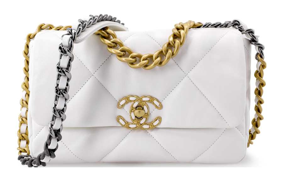 CHANEL 19Bag Sheepskin Material Crossbody Handbag Small Women's White