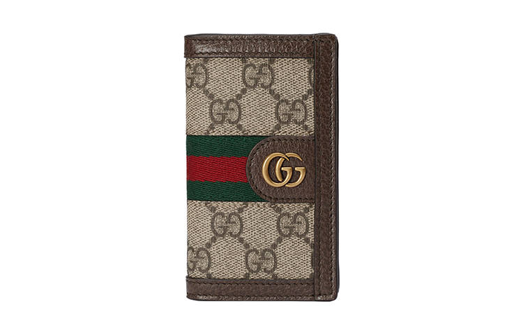 GUCCI Canvas With Leather Trim Card Holder Men's Beige/Ebony