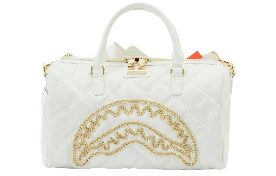 SPRAYGROUND Pu Boston Bag, Shoulder Bag, Crossbody Bag, Handbag Medium Unisex White