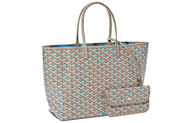 GOYARD Saint Louis Canvas With Leather Combo Tote Bag One Shoulder Handbag Small Unisex Elephant Gray/Turquoises