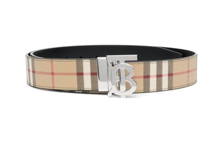 Burberry Burberry PU Polyurethane Leather Belts Men's Archive Beige/Silver Width 3.5cm