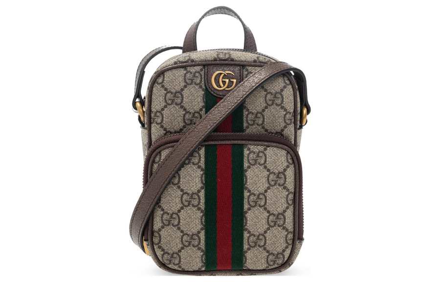 GUCCI Ophidia Canvas With Leather Messenger Bag, Camera Bag, Handbag, Shoulder Bag, Crossbody Bag Mini Unisex