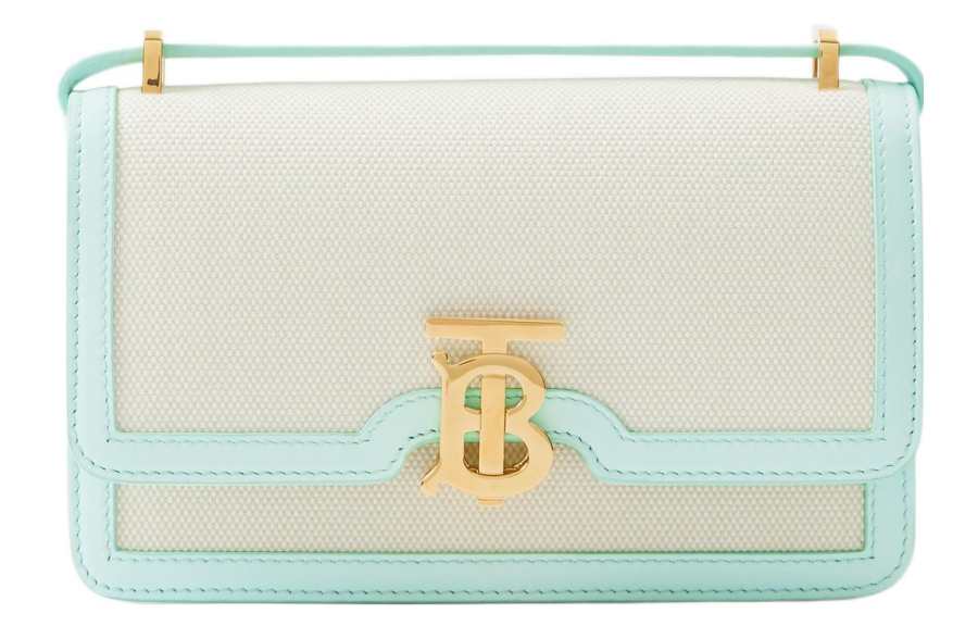 Burberry Canvas With Leather Shoulder Bag, Crossbody Bag Mini Women's Natural/Cool Mint