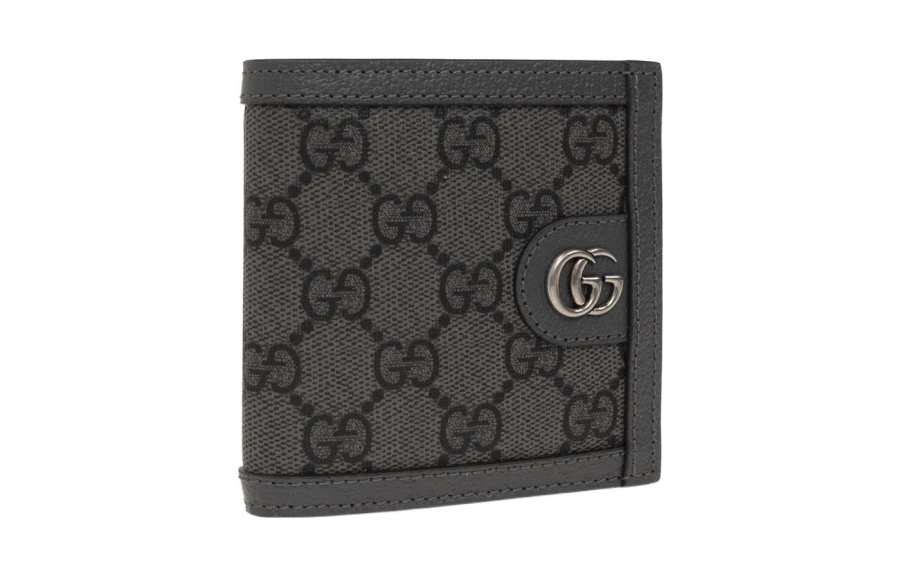 GUCCI Ophidia Canvas With Leather Trim Card Holder, Wallet Men's Gray & Black
