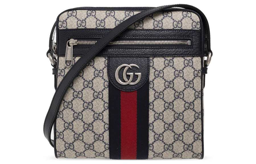 GUCCI Ophidia Canvas With Leather Trim Shoulder Bag, Crossbody Bag Small Men's Beige & Blue