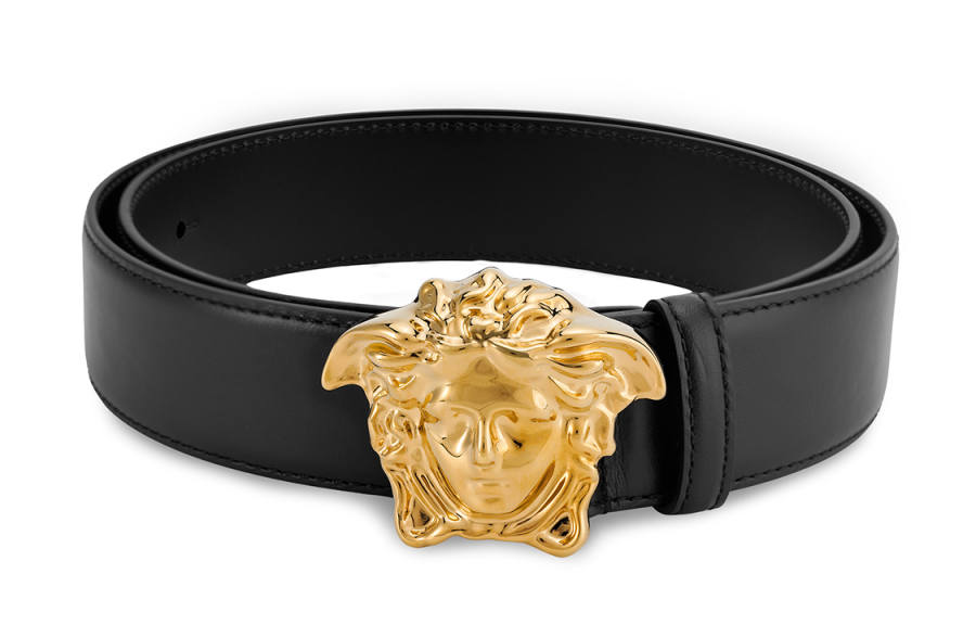 VERSACE VERSACE Cow Leather Belts Men's Black Width 4cm