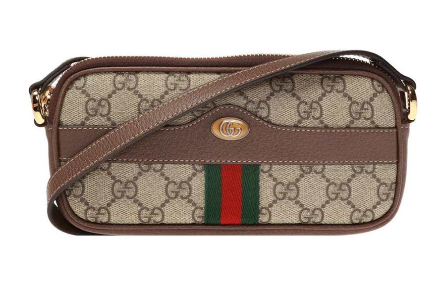 GUCCI Ophidia Canvas With Leather Crossbody Bag, Shoulder Bag Women's Ebony