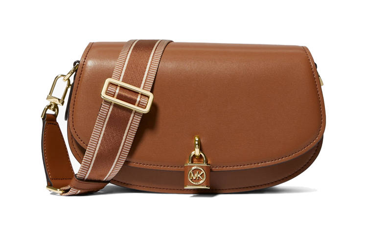 MICHAEL KORS Mila Classic Cow Leather Messenger Saddle Bag, Crossbody Bag, Shoulder Bag Medium Women's Brown