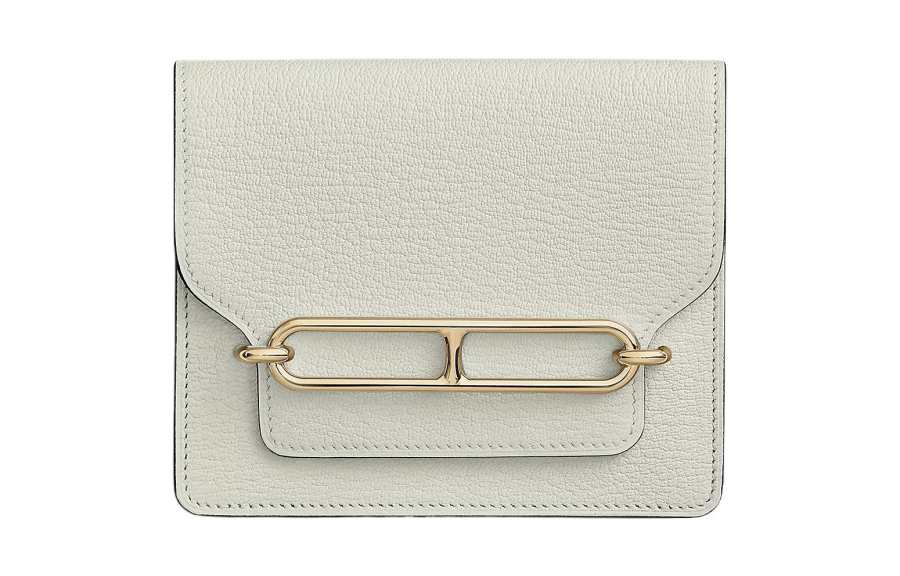 HERMES Roulis Goatskin Pig Nose Clutch Fanny Pack Wallet Women's White
