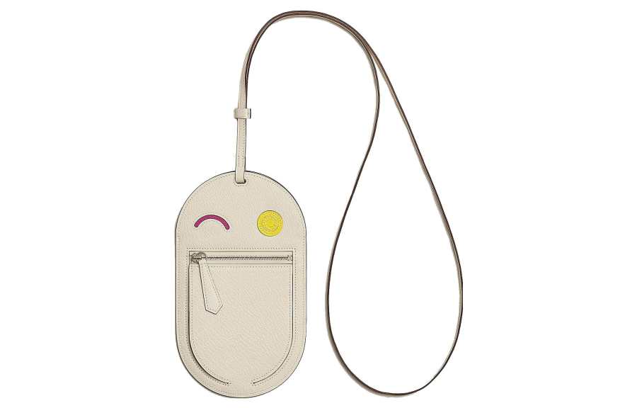 HERMES In The Loop Mysore Goat Skin Pig Nose Cell Phone Pouch Large Women's Cream White