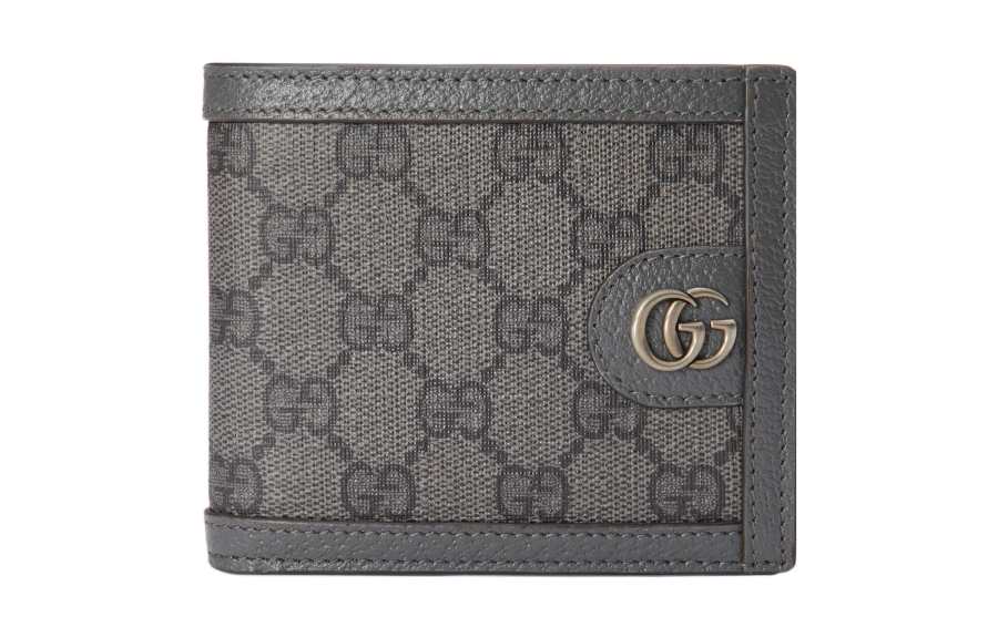 GUCCI Ophidia Canvas With Leather Trim Card Holder, Wallet Men's Gray