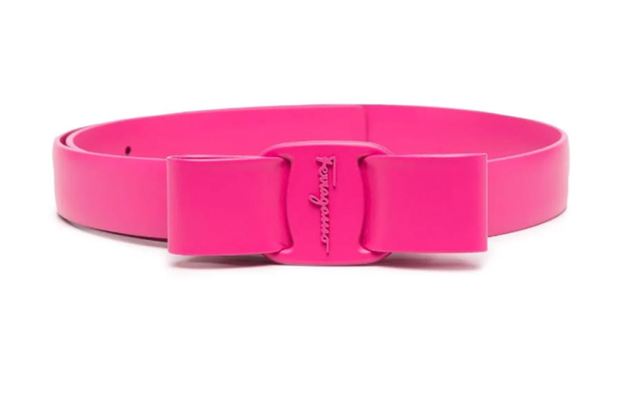 FERRAGAMO Calfskin Leather Belts Women's Rose Red Width 2cm