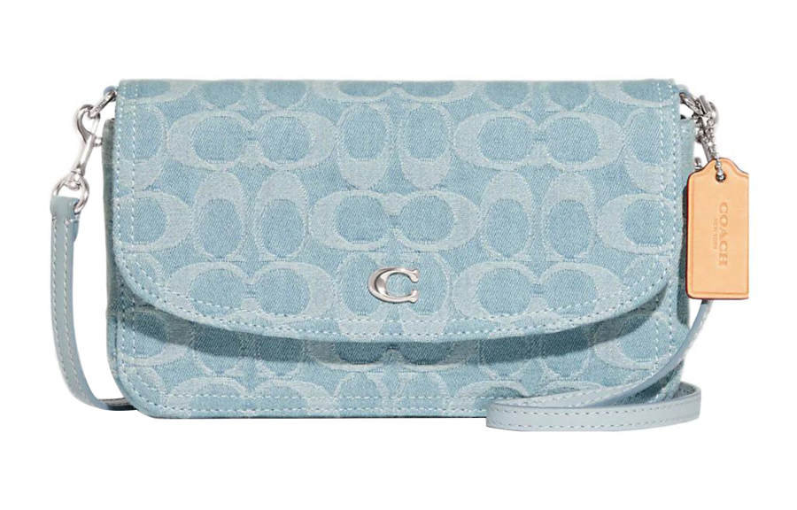 COACH Hayden Denim With Refined Calfskin Envelope Bag, Shoulder Bag, Crossbody Bag Small Women's Blue