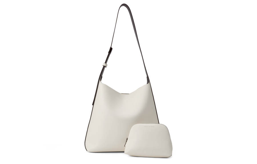 CHARLES&KEITH Pu Tote Bag, Shopping Bag, Shoulder Bag Women's Navy Blue/Cream Milk White/Orange/Green