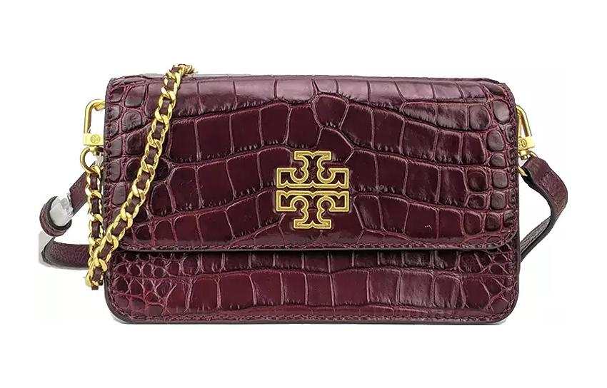 TORY BURCH Britten Crocodile Pattern Leather Handbag, Shoulder Bag, Crossbody Bag Mini Women's Burgundy