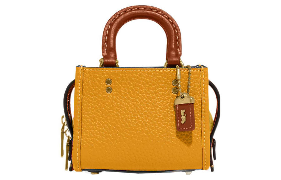 COACH Rogue Pebbled Leather Square Bag, Shoulder Bag, Crossbody Bag Mini Women's Orange Yellow