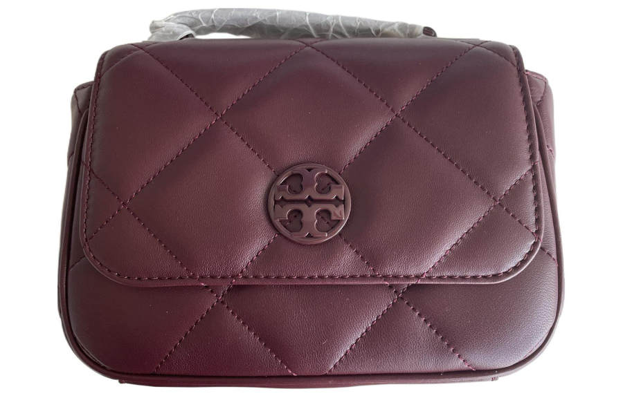 TORY BURCH Caviar Sheepskin Shoulder Bag, Crossbody Bag, Handbag Women's Burgundy