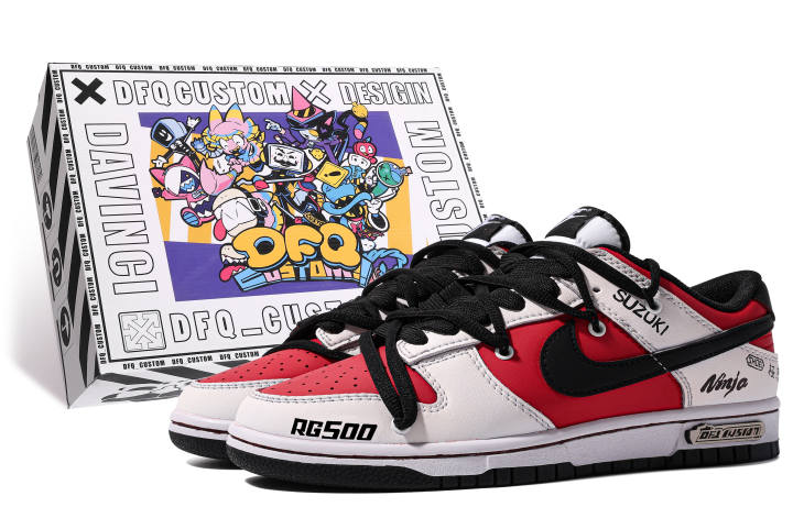 Nike Nike Dunk ADCDAVINCI Custom SUZUKI Low top Skateboard Shoes Men's Red White Black