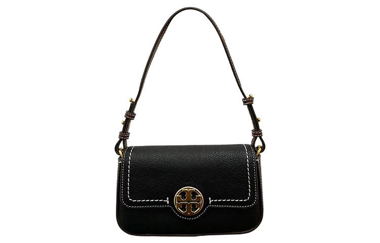 TORY BURCH Miller Leather Messenger Bag, Handbag, Shoulder Bag Women's Black