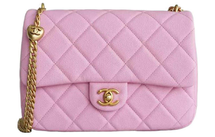 CHANEL 23P SS Grain Embossed Cow Leather Crossbody Bags Large Women's Pink