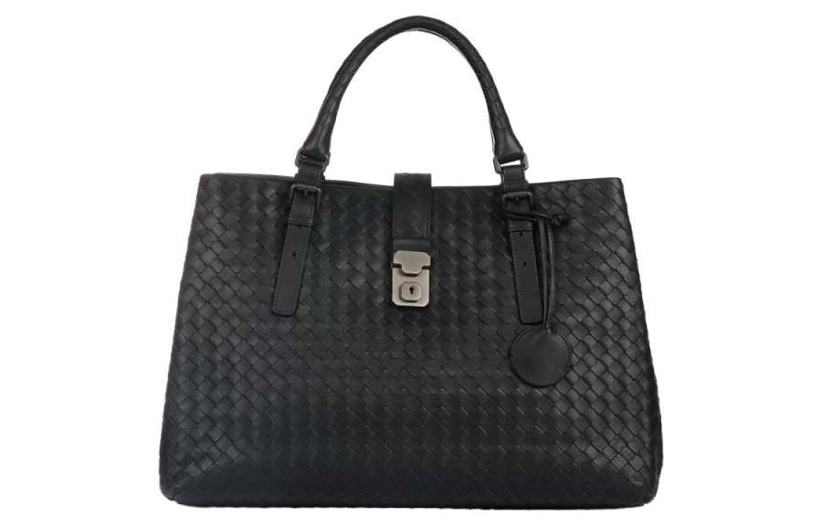 Bottega Veneta Woven Cow Leather Handbag Medium Women's Black