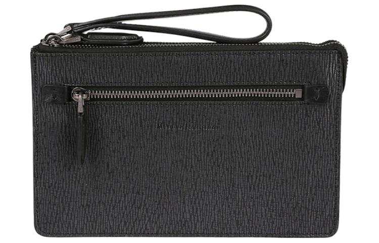 FERRAGAMO Zip Closure Textured Cow Leather Wrist Bag Clutch Regular Men's Dark Gray