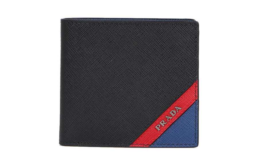 PRADA PRADA Cow Leather Card Holder, Wallet Regular Men's Black/Blue