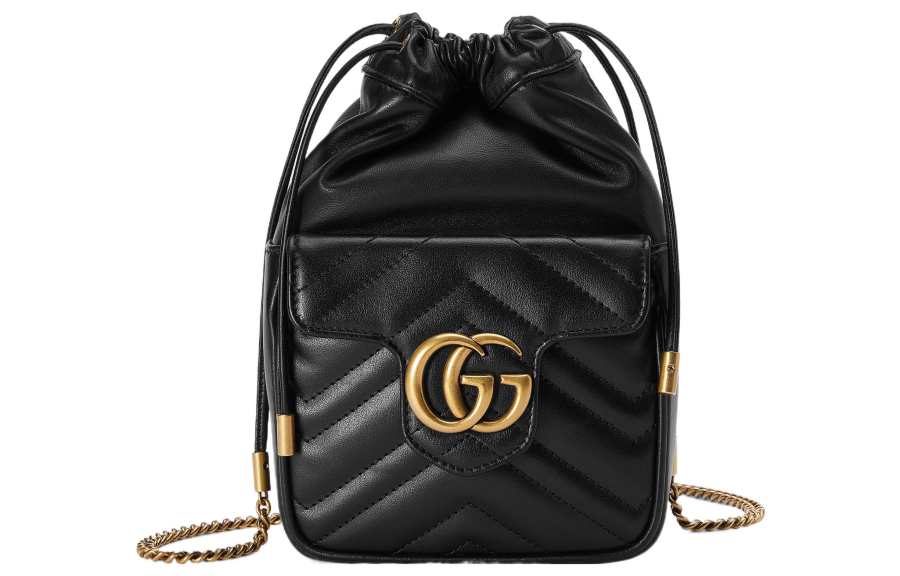 GUCCI Marmont Leather Bucket Bag, Shoulder Bag, Crossbody Bag Mini Women's Black
