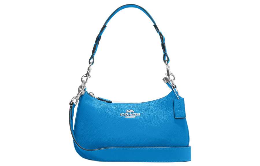 COACH Teri Coated Canvas With Pebbled Leather Portable Crossbody Bag, Shoulder Bag Women's Blue