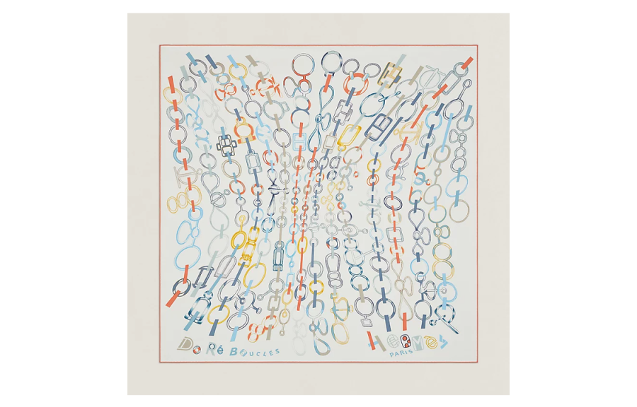 HERMES HERMES Scarves Women's White/Blue/Coral