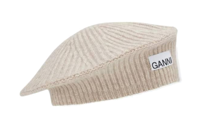 GANNI 【Previous Season】logo-patch ribbed-knit beret