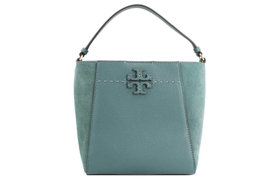 TORY BURCH McGraw Litchi Grain Leather Bucket Bag, Handbag, Shoulder Bag, Crossbody Bag Small Women's Aurora Blue