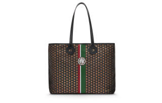 Moynat Toile 1920 Canvas With Leather Trim Handbag, Shoulder Bag Large Women's Black/Red/Orange