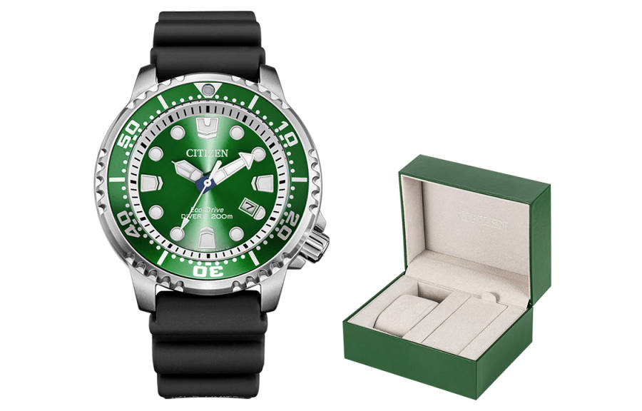 CITIZEN PROMASTER Light Powered Quartz Movement Rubber Strap Watch Men's Watches Green Dial