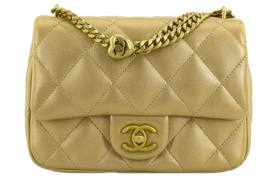 CHANEL Grain Embossed Cow Leather Flap Bag, Shoulder Bag, Crossbody Bag Medium Women's Gold