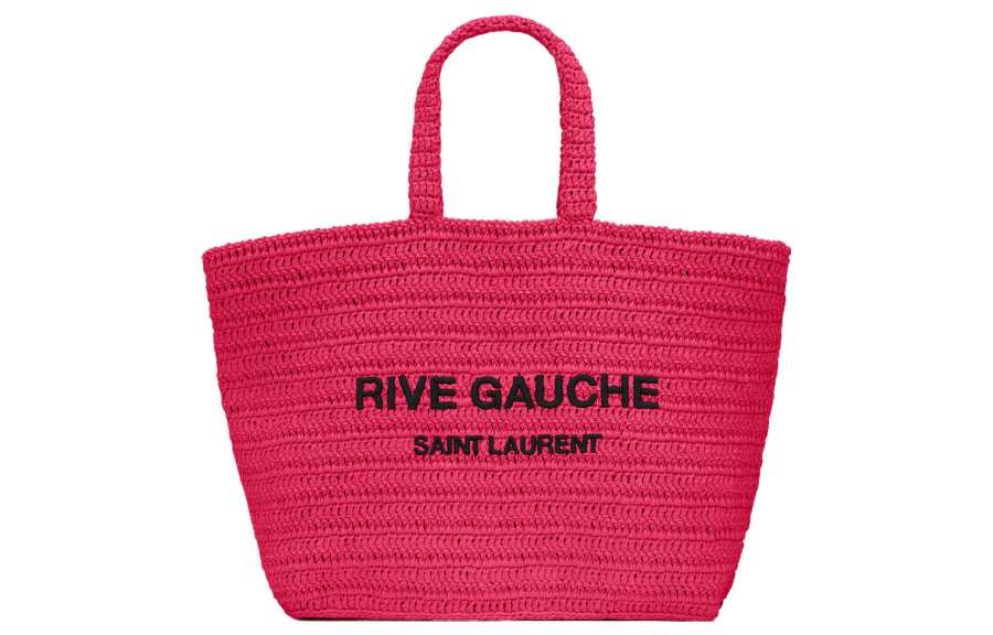 SAINT LAURENT Raffia Fiber Tote Bag, Shopping Bag, Handbag Women's Neon Pink