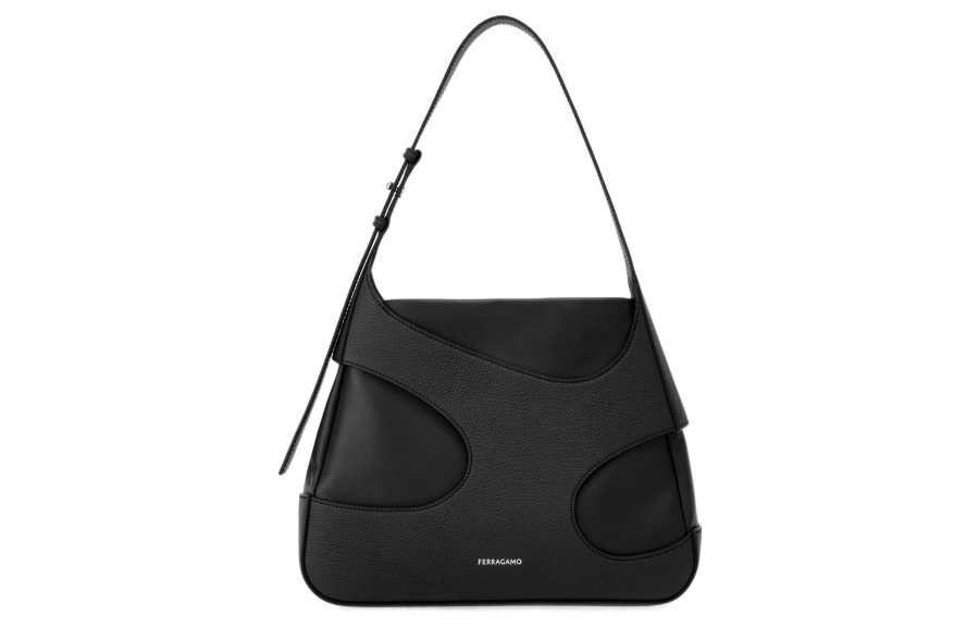 FERRAGAMO Hammered Texture Cow Leather Handbag, Shoulder Bag Women's Black