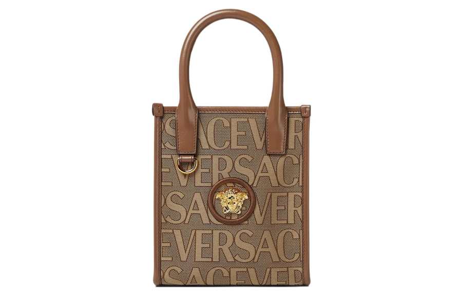 VERSACE Allover Cow Leather Tote Bag, Shopping Bag, Shoulder Bag, Crossbody Bag, Handbag Mini Women's Brown