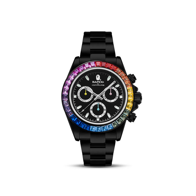 A BATHING APE Bape Type 4 Bapex Crystal Stone Watch Black