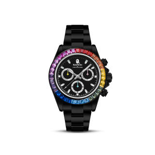 A BATHING APE Bape Type 4 Bapex Crystal Stone Watch Black