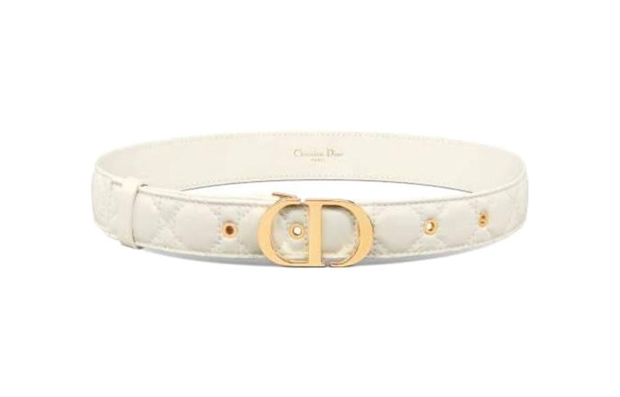 DIOR Cow Leather Copper Alloy Leather Belts Women's Milk White Width 3cm