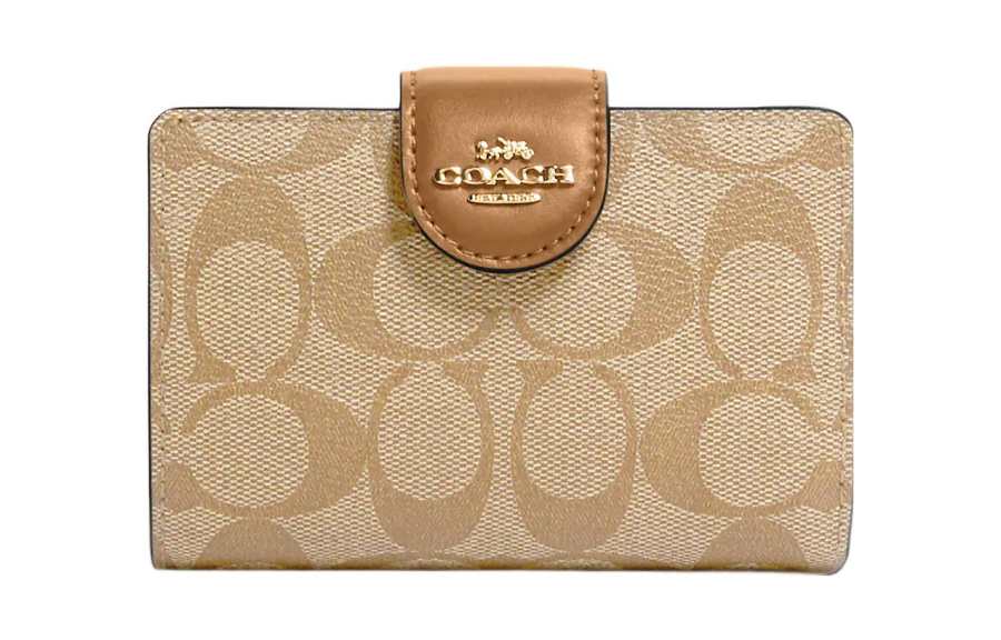 COACH Corner Zip Coated Canvas With Leather Wallet Women's Khaki