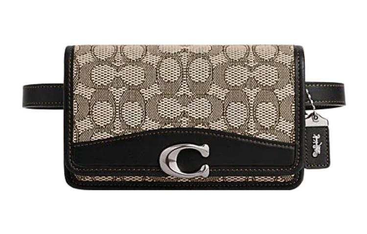 COACH Bandit Fabric With Cow Leather Sling Bag, Fanny Pack, Crossbody Bag Women's Gray & Black