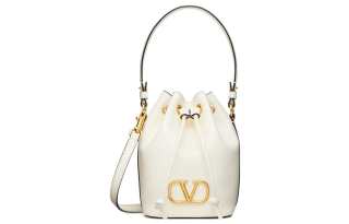 Valentino Vlogo Soft Sheepskin Bucket Bag, Shoulder Bag, Crossbody Bag, Handbag Mini Women's Ivory White