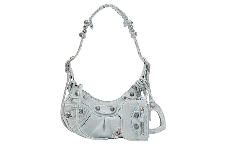 Balenciaga Le Cagole Xs Rhinestones Shoulder Bag Light Blue